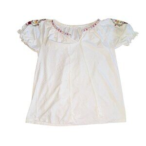 Solitaire Womens Embroidered Puff Sleeve Blouse-Cream-M-GUC